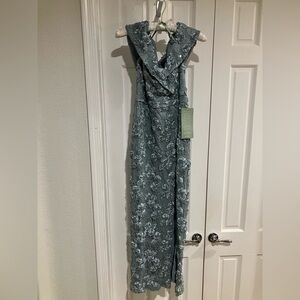 DJ-Jaz Off-the-Shoulder Short Sleeve Evening Gown, 6, Sage, Lace Maxi